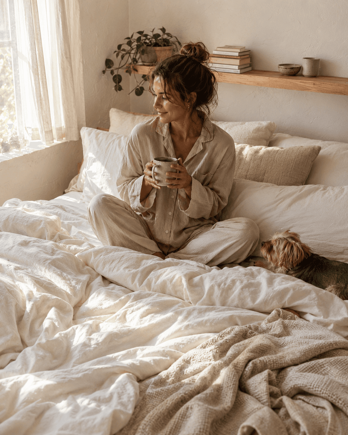 Child playing on a soft white CloudWeave duvet